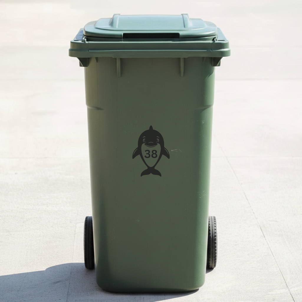 Dolphin Bin Decal Sticker with Personalised House Number