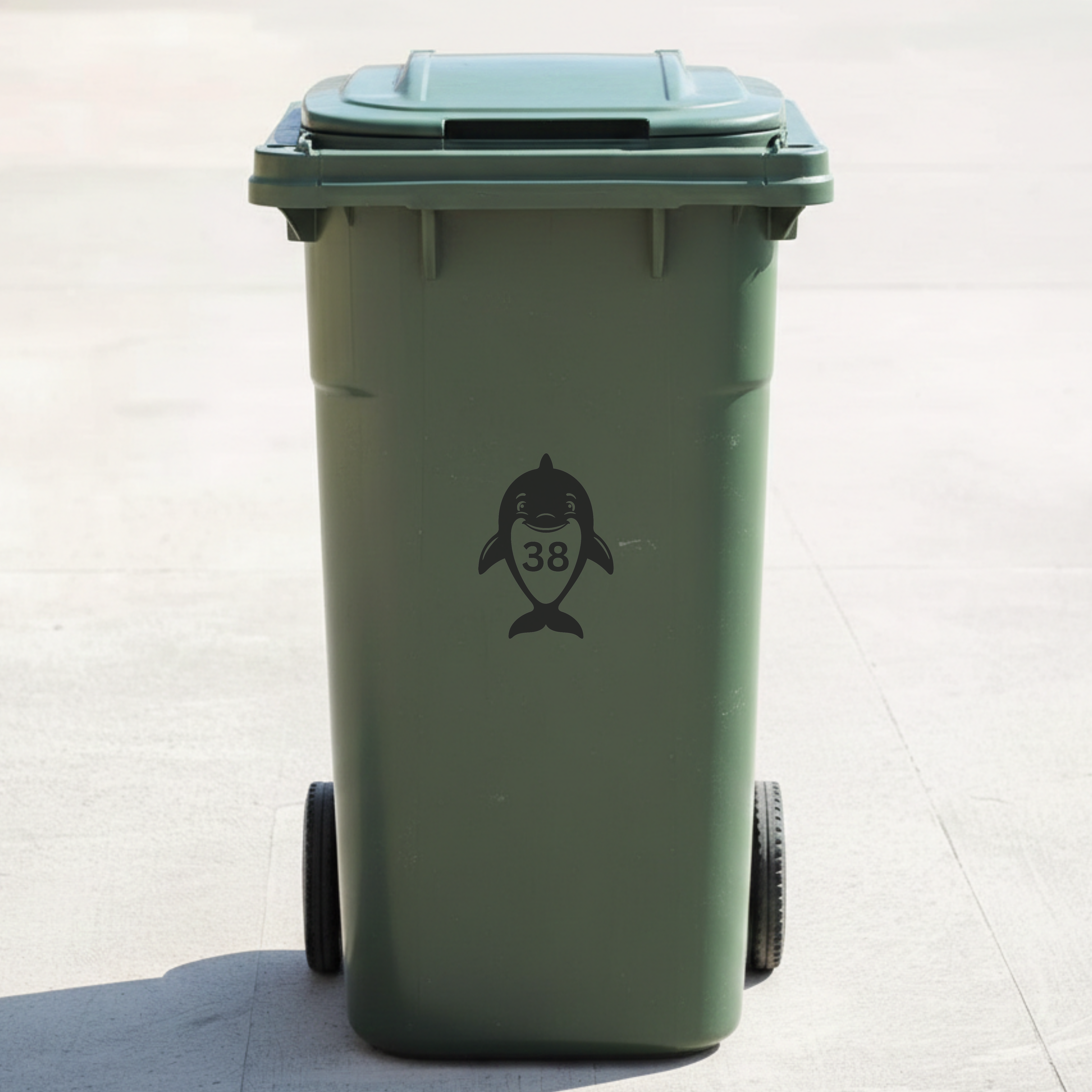 Dolphin Bin Decal Sticker with Personalised House Number