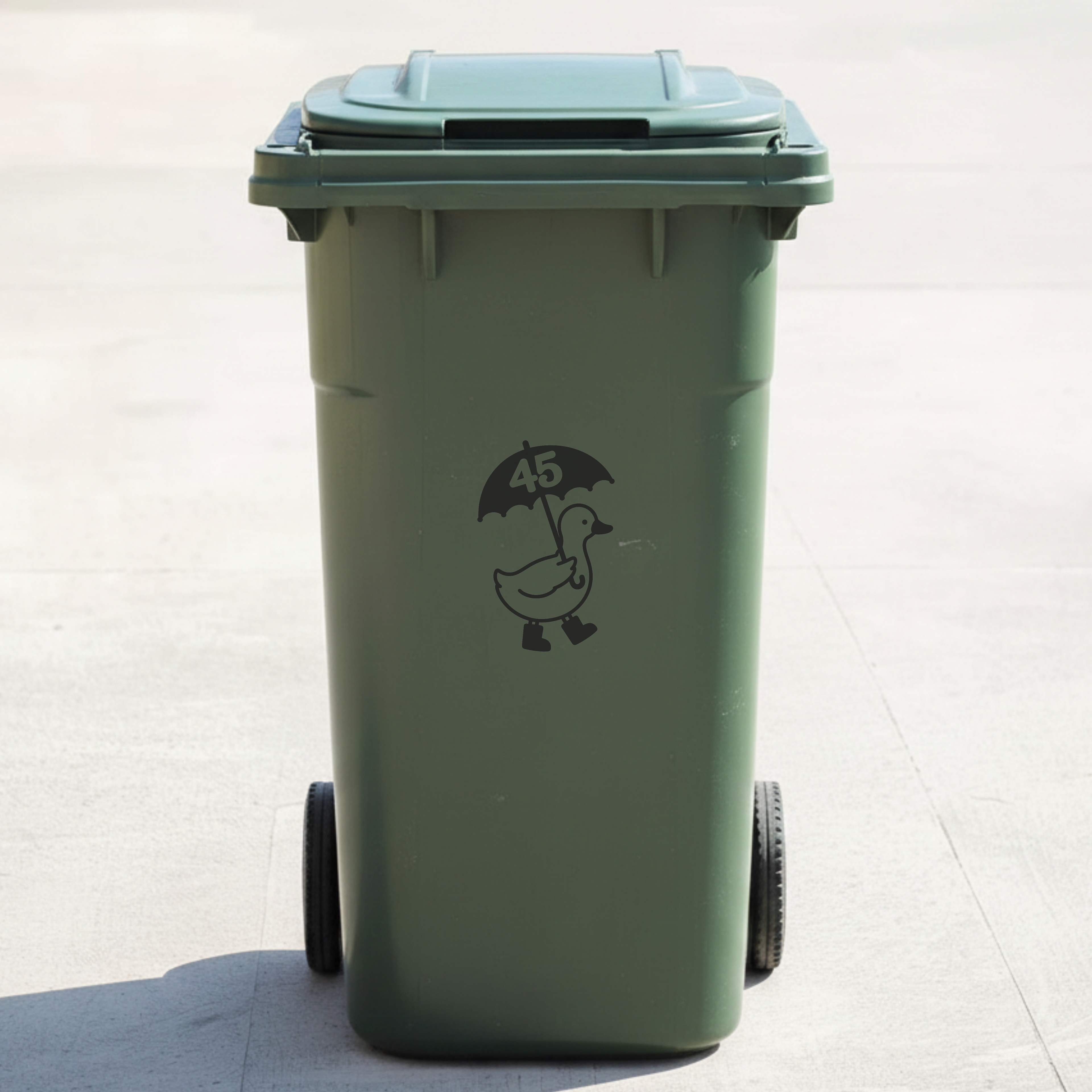 Umbrella Duck Bin Decal Sticker with Personalised House Number