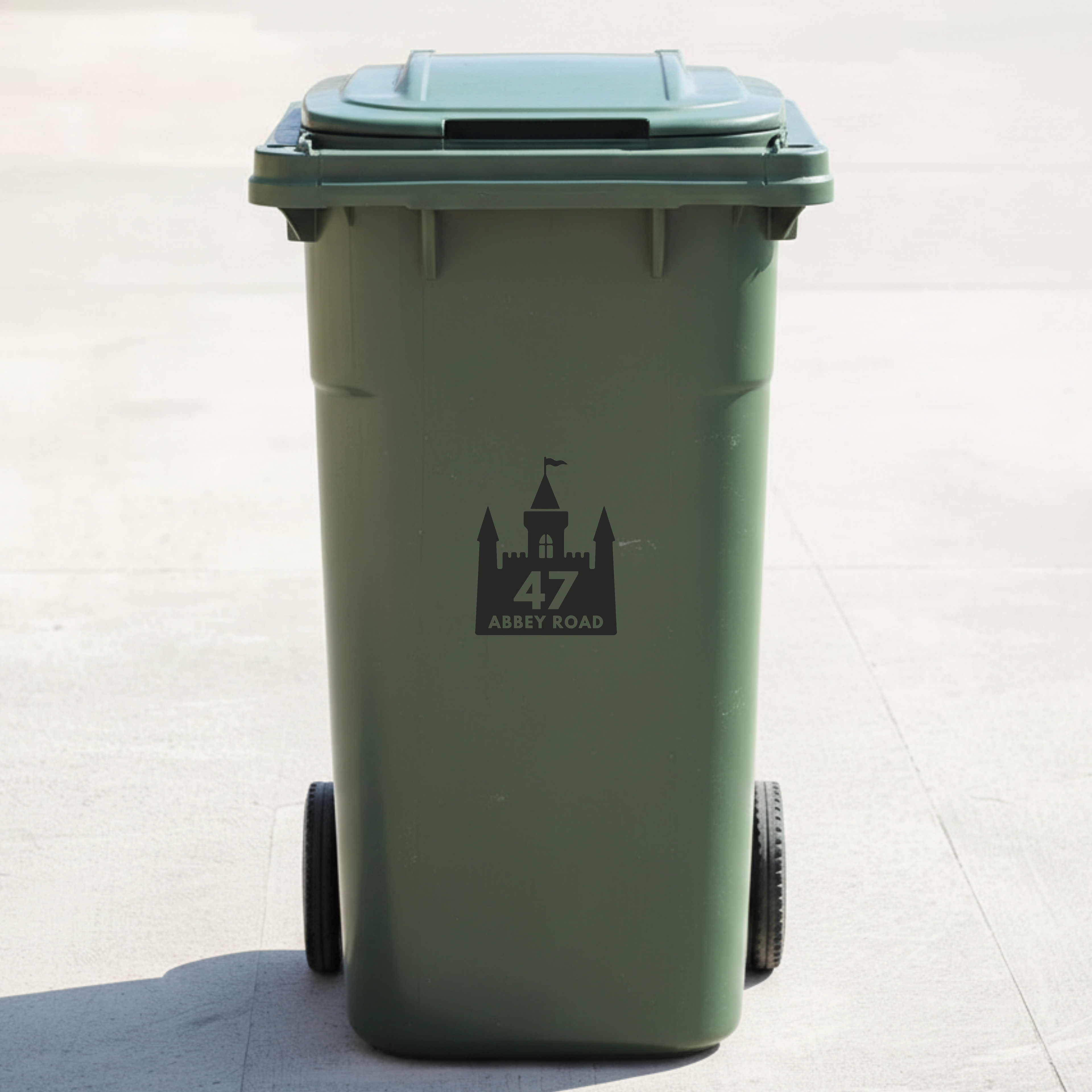 Castle Bin Decal Sticker with Personalised House Number