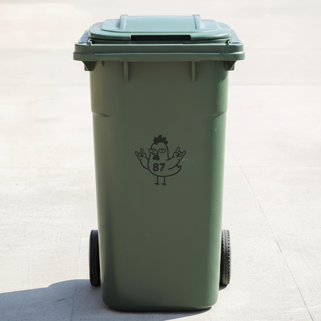 Rock & Roll Chicken Bin Decal Sticker with Personalised House Number