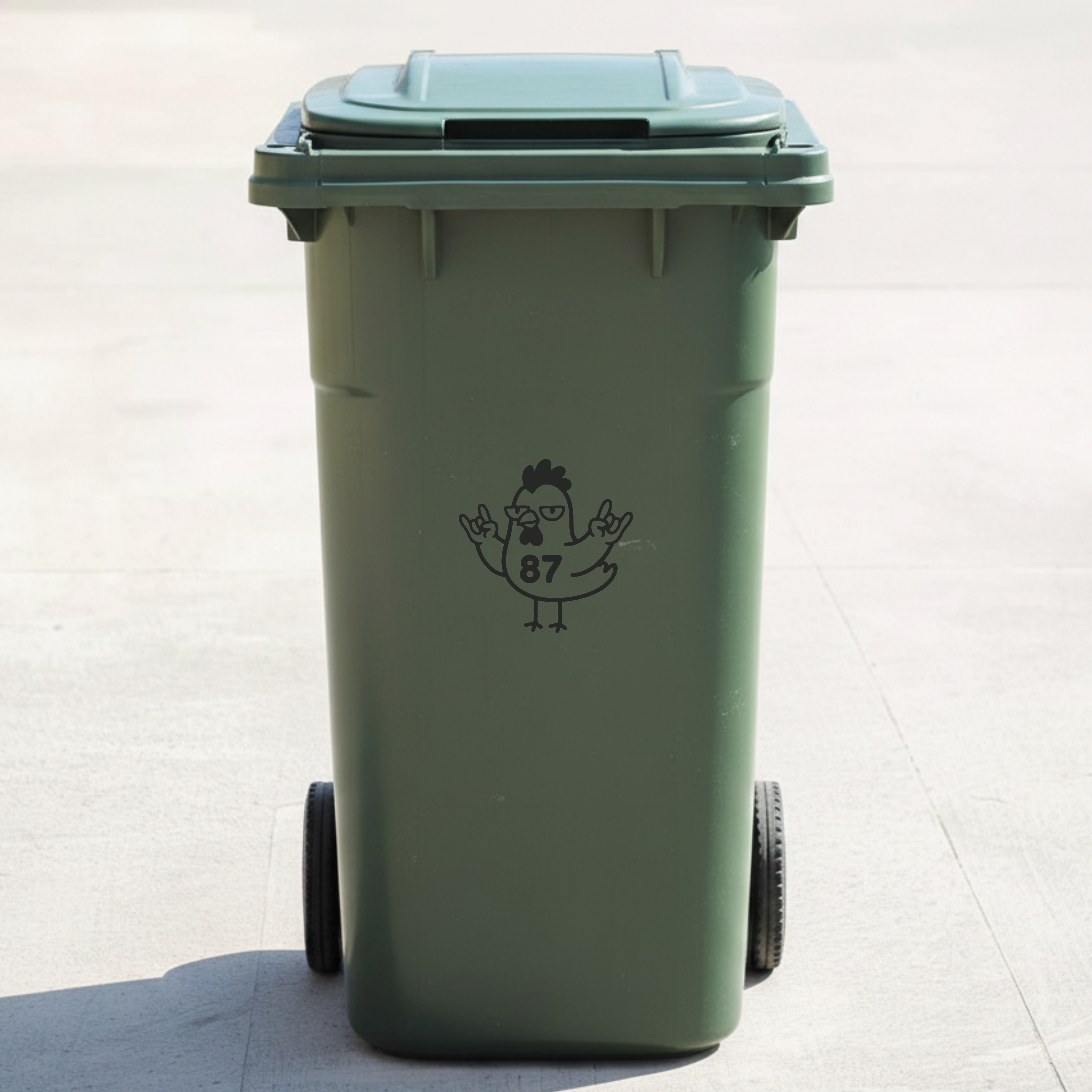 Rock & Roll Chicken Bin Decal Sticker with Personalised House Number