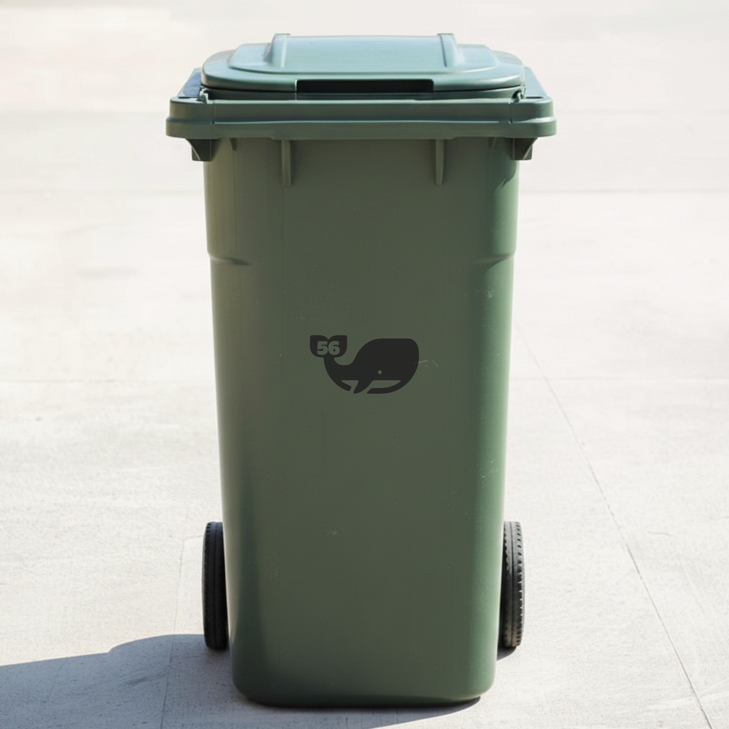 Whale Bin Decal Sticker with Personalised House Number