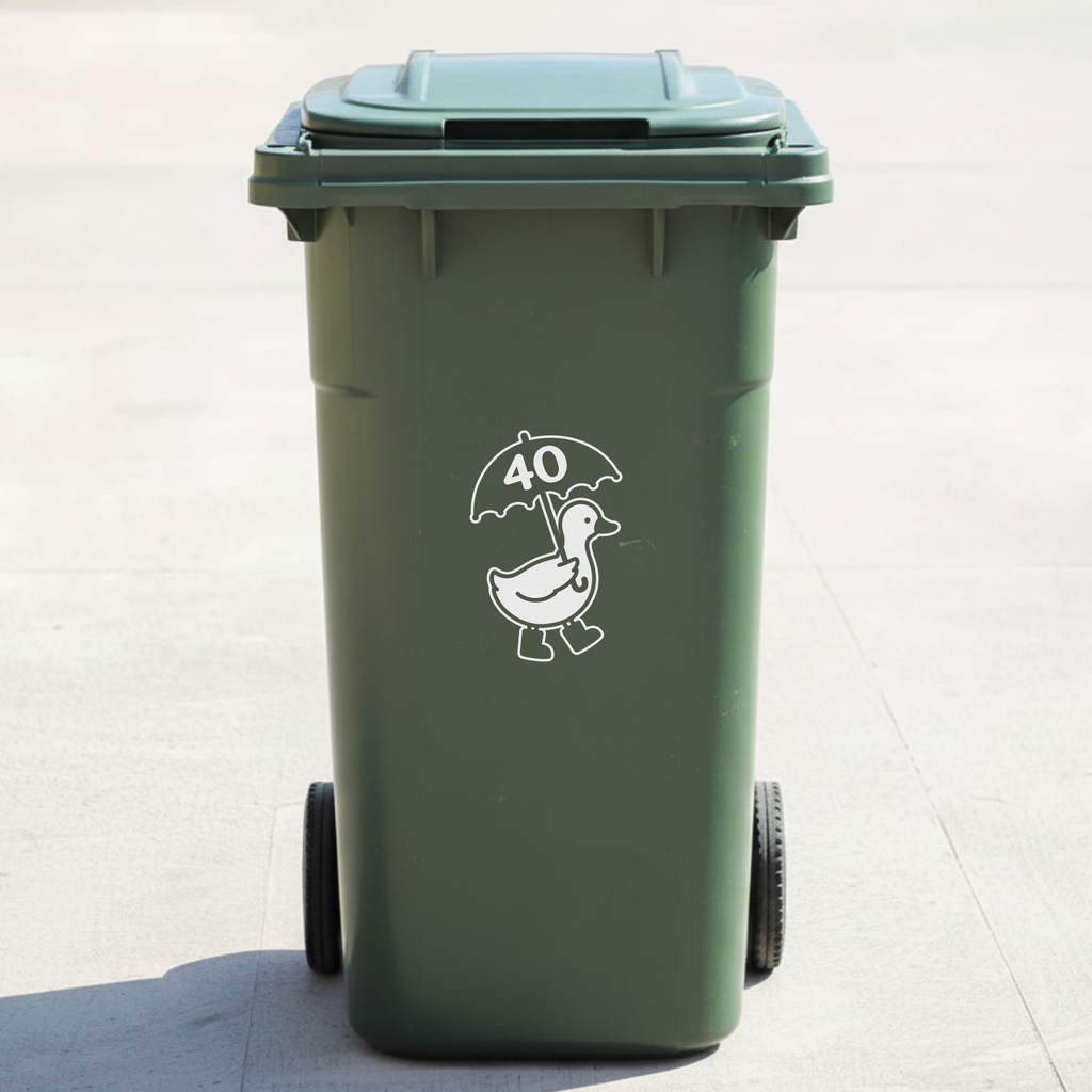 Umbrella Duck Bin Decal Sticker with Personalised House Number