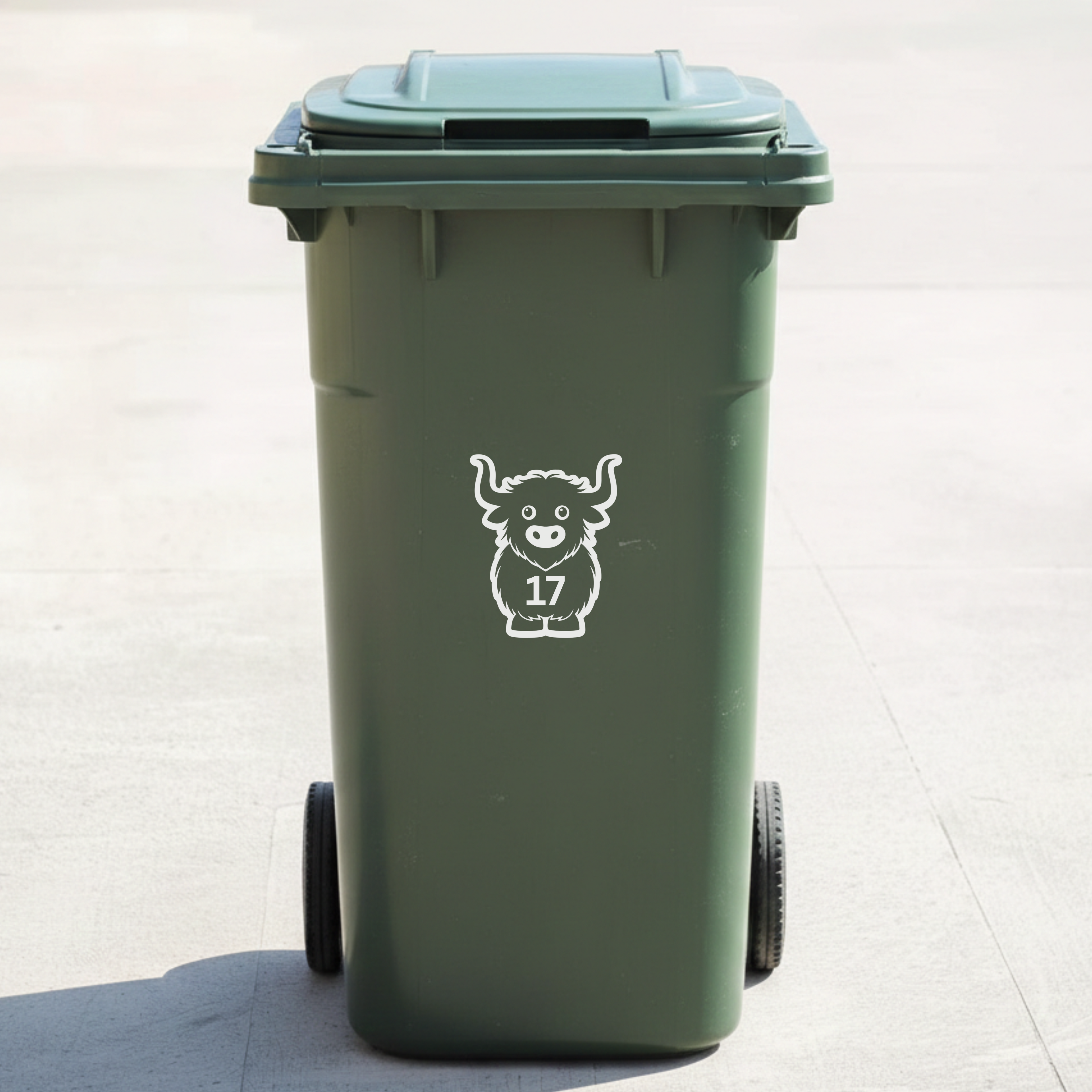 Highland Cow Bin Decal Sticker with Personalised House Number