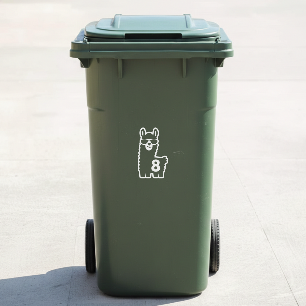 Llama Bin Decal Sticker with Personalised House Number