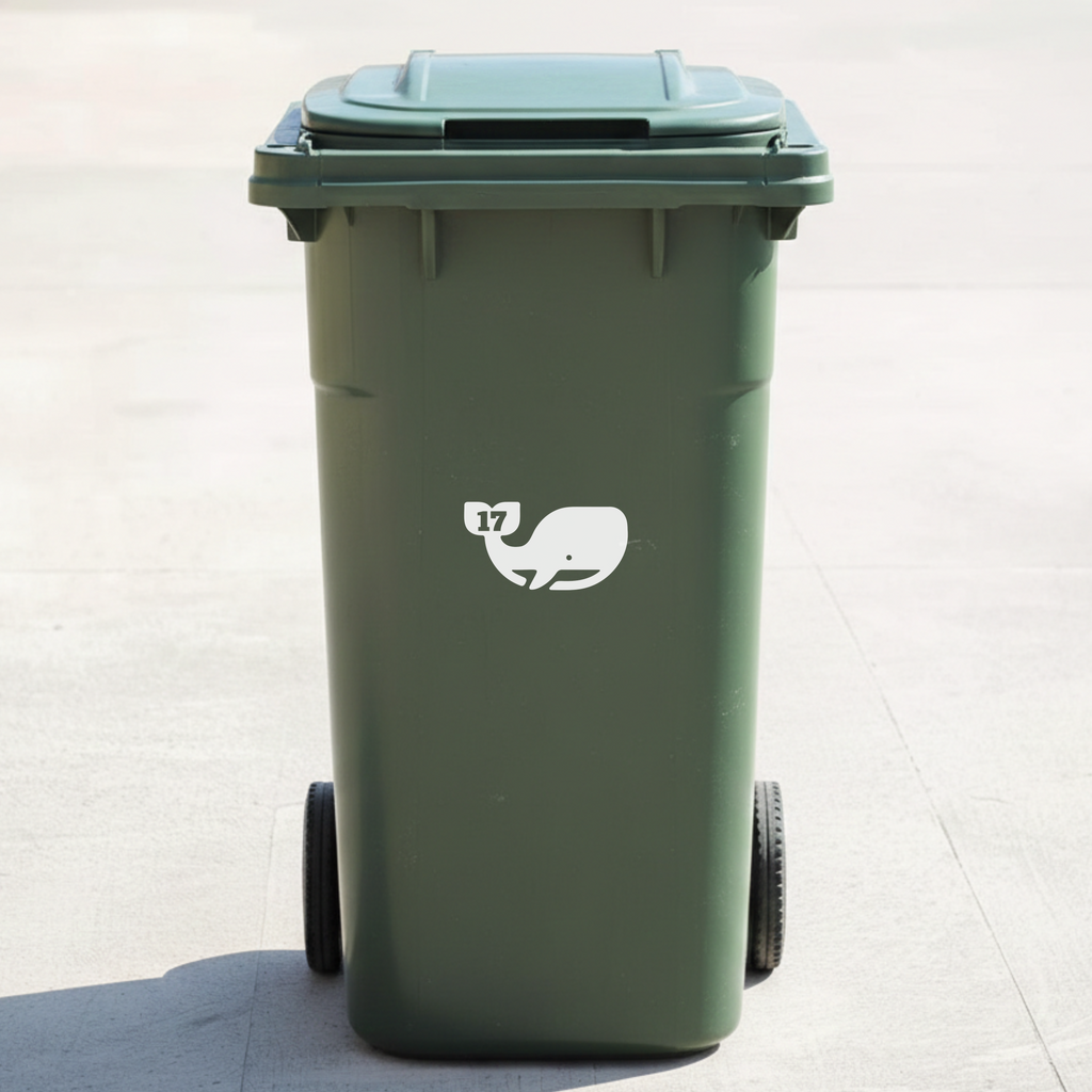 Whale Bin Decal Sticker with Personalised House Number