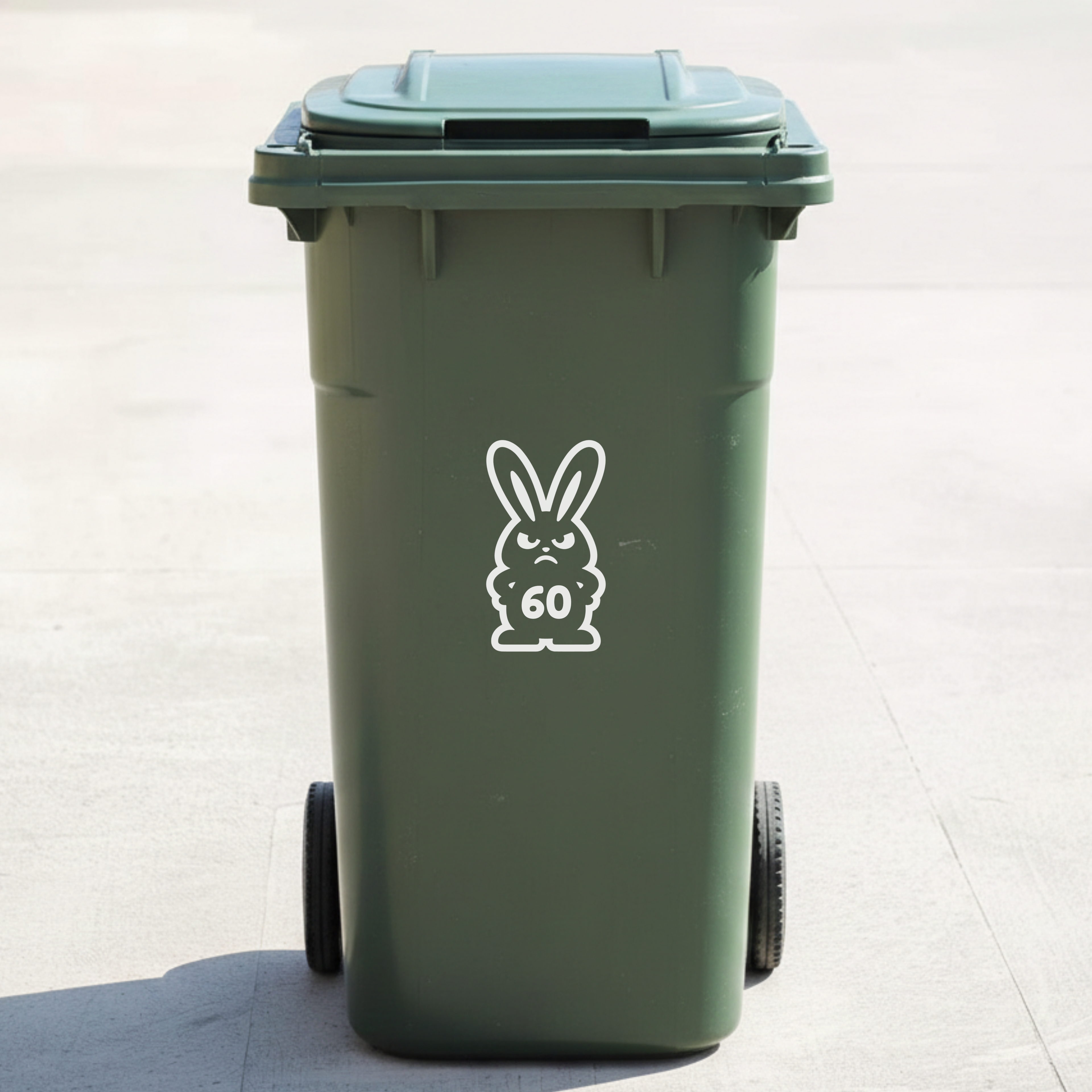 Angry Rabbit Bin Decal Sticker with Personalised House Number
