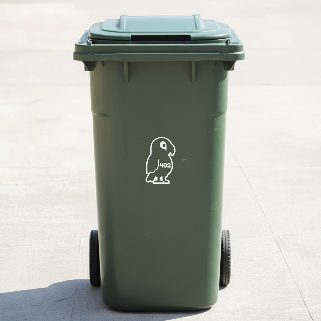 Parrot Bin Decal Sticker with Personalised House Number