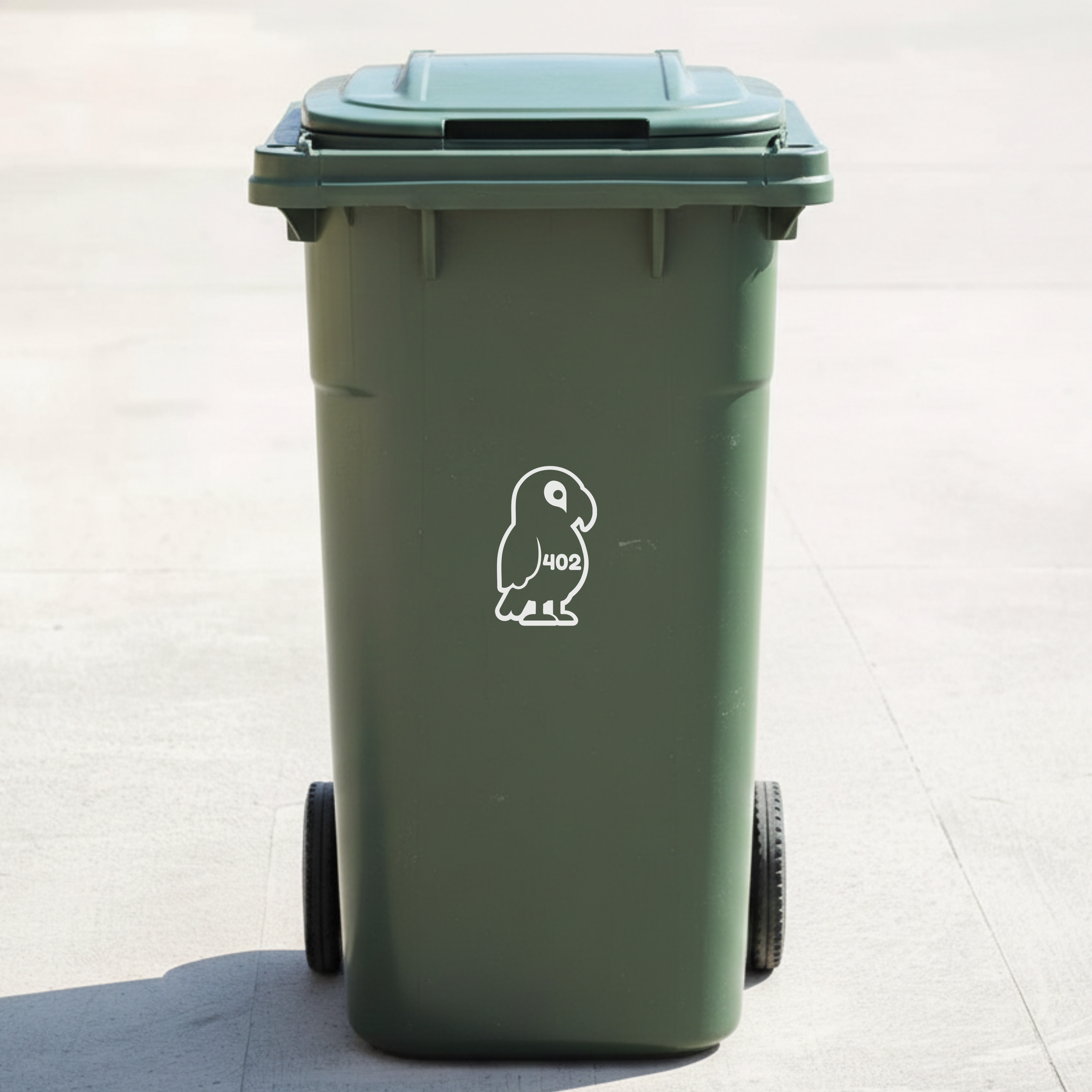 Parrot Bin Decal Sticker with Personalised House Number
