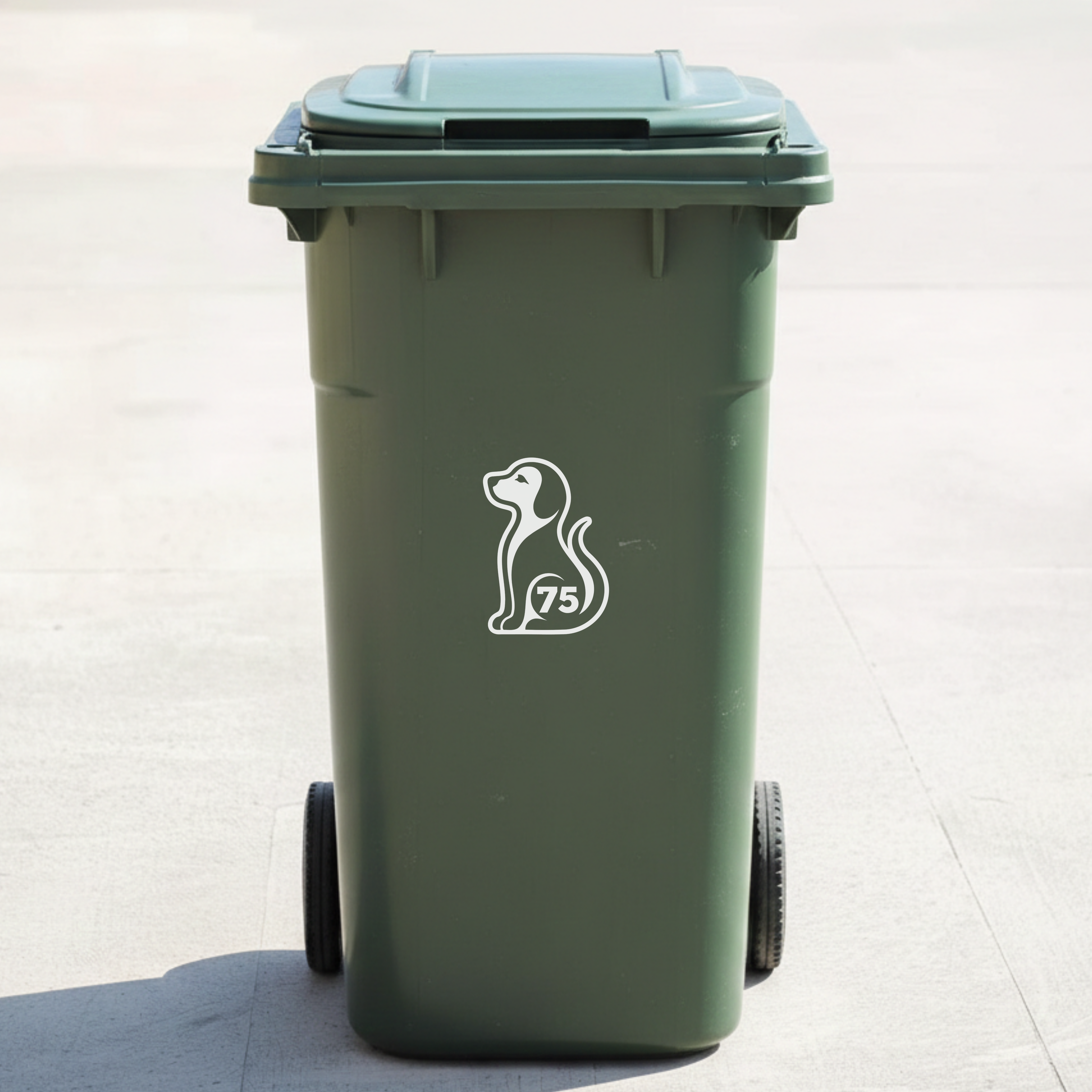Sitting Dog Bin Decal Sticker with Personalised House Number