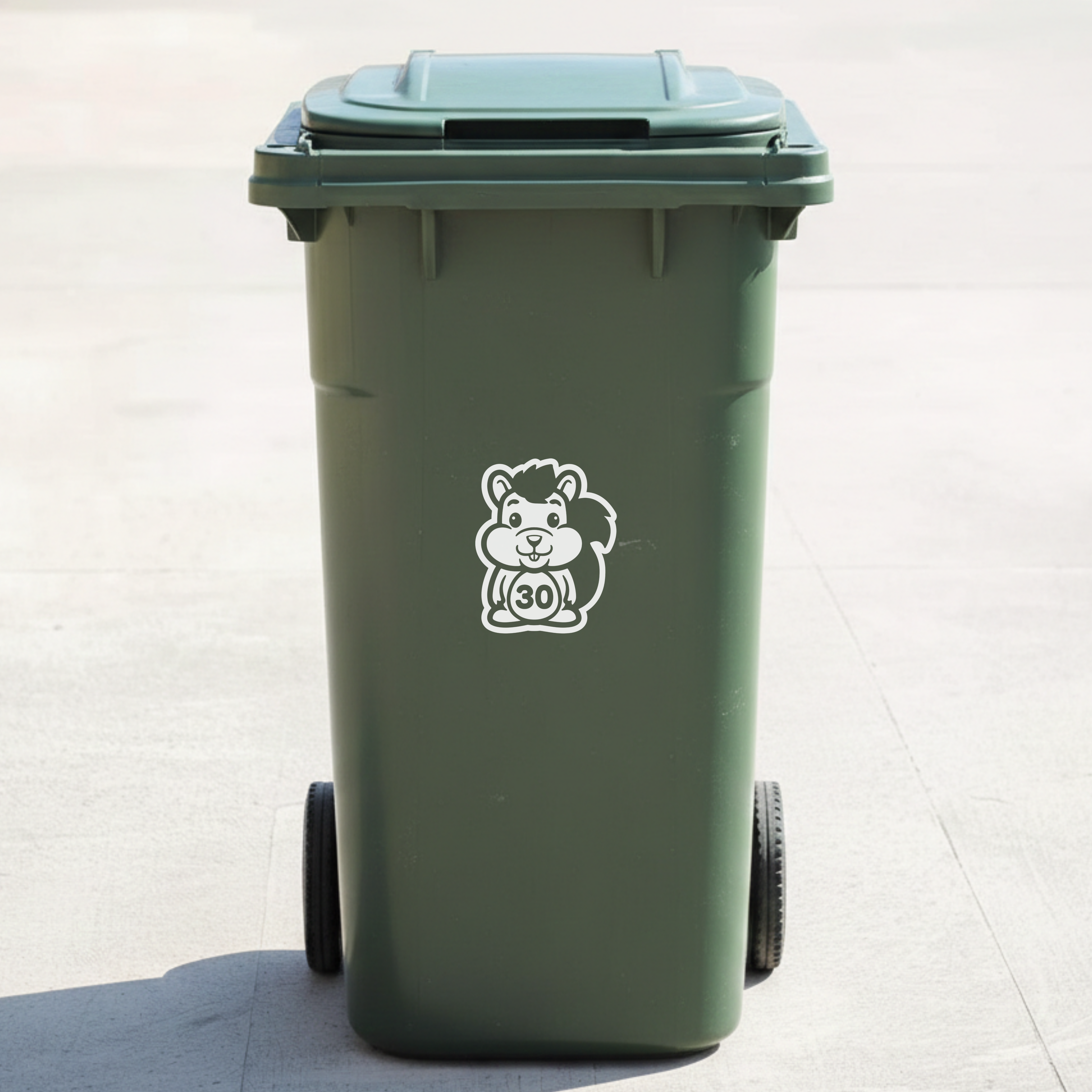 Squirrel Bin Decal Sticker with Personalised House Number