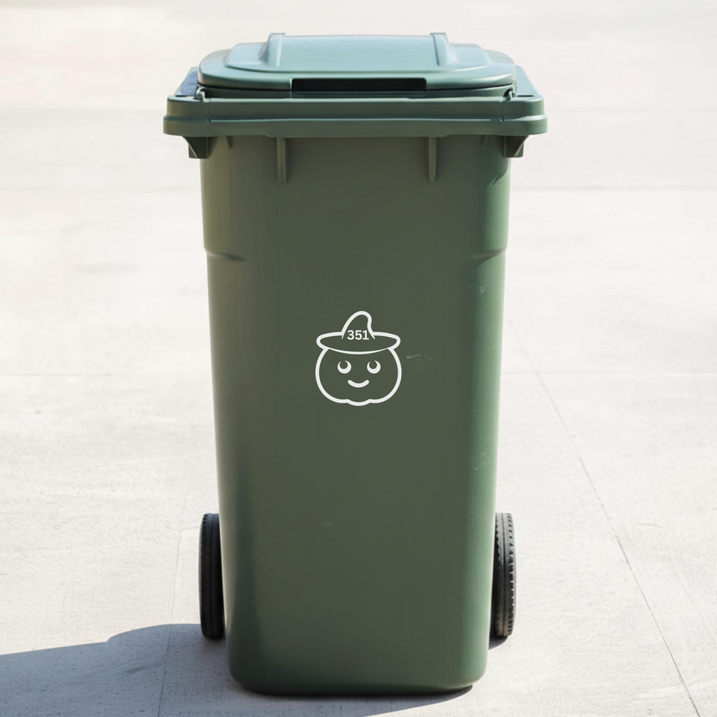 Pumpkin Bin Decal Sticker with Personalised House Number