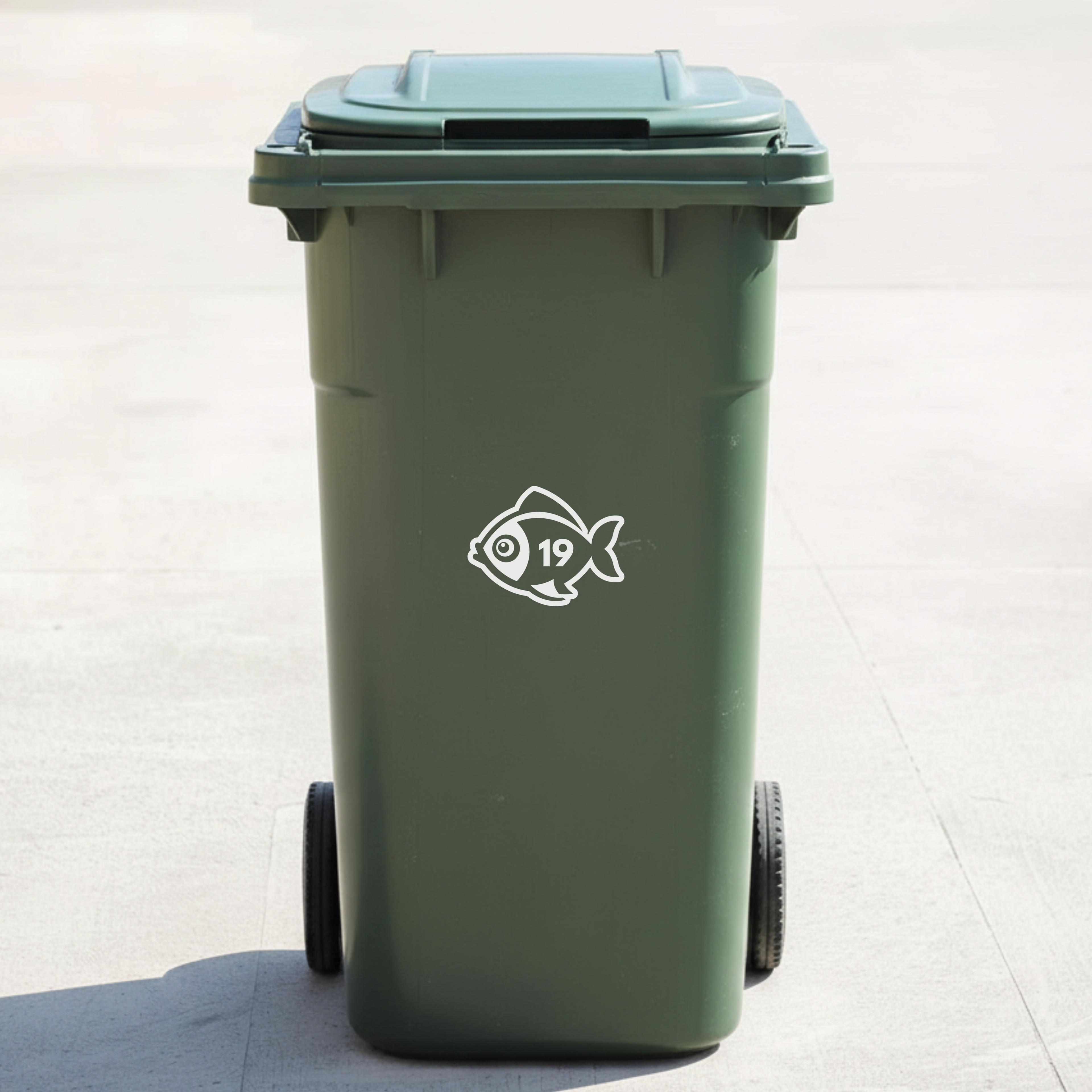 Fish Bin Decal Sticker with Personalised House Number