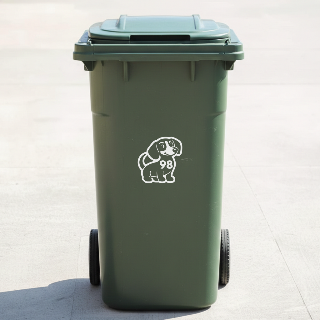 Dachshund Dog Bin Decal Sticker with Personalised House Number