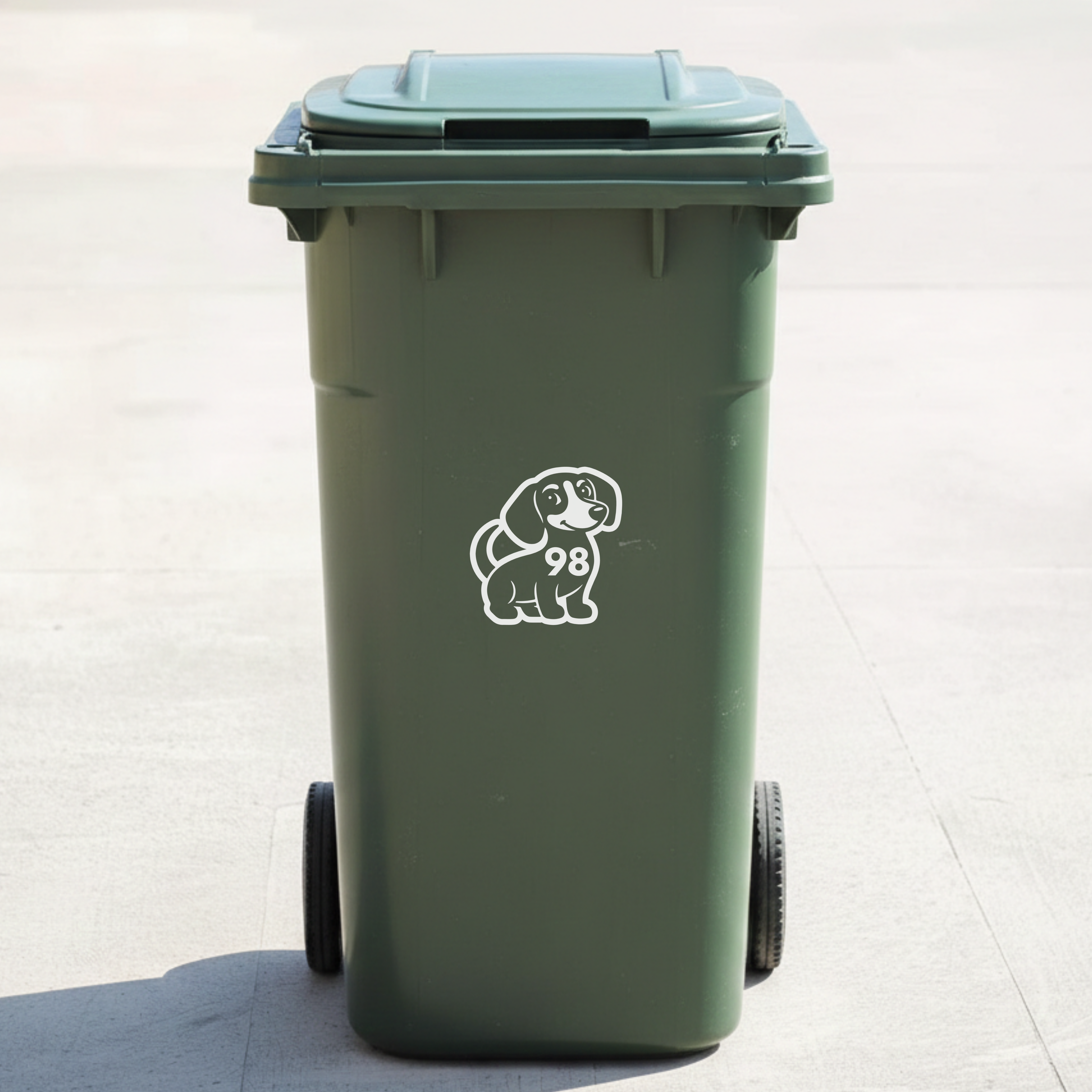 Dachshund Dog Bin Decal Sticker with Personalised House Number