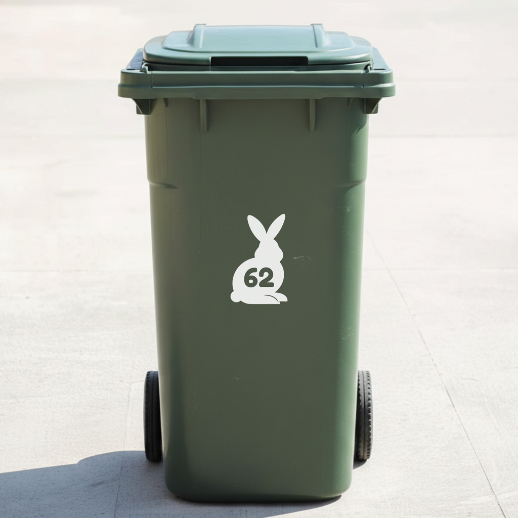 Rabbit Bin Decal Sticker with Personalised House Number