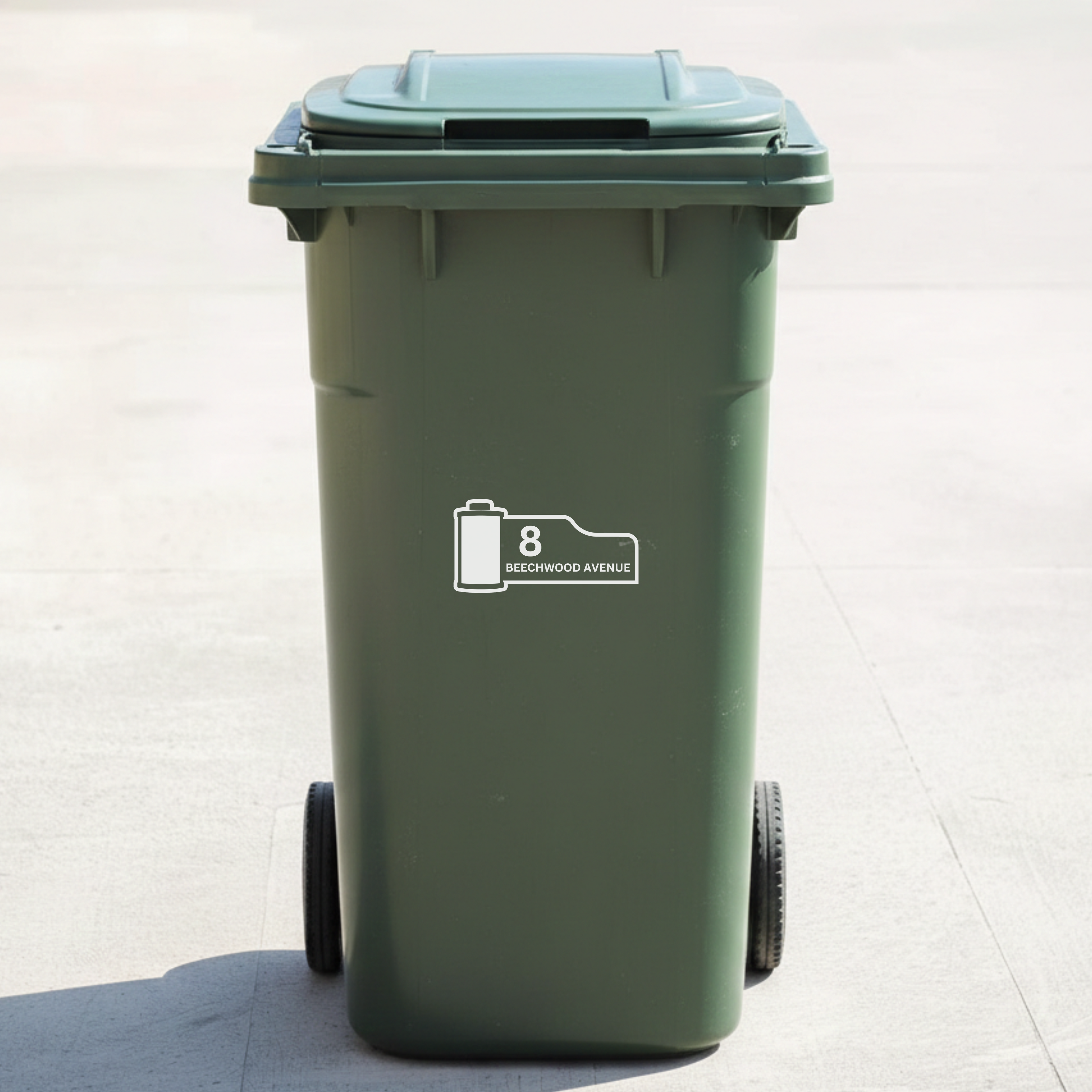 Film Canister Bin Decal Sticker with Personalised House Number & Street Name
