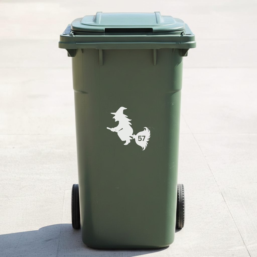 Witch Bin Decal Sticker with Personalised House Number