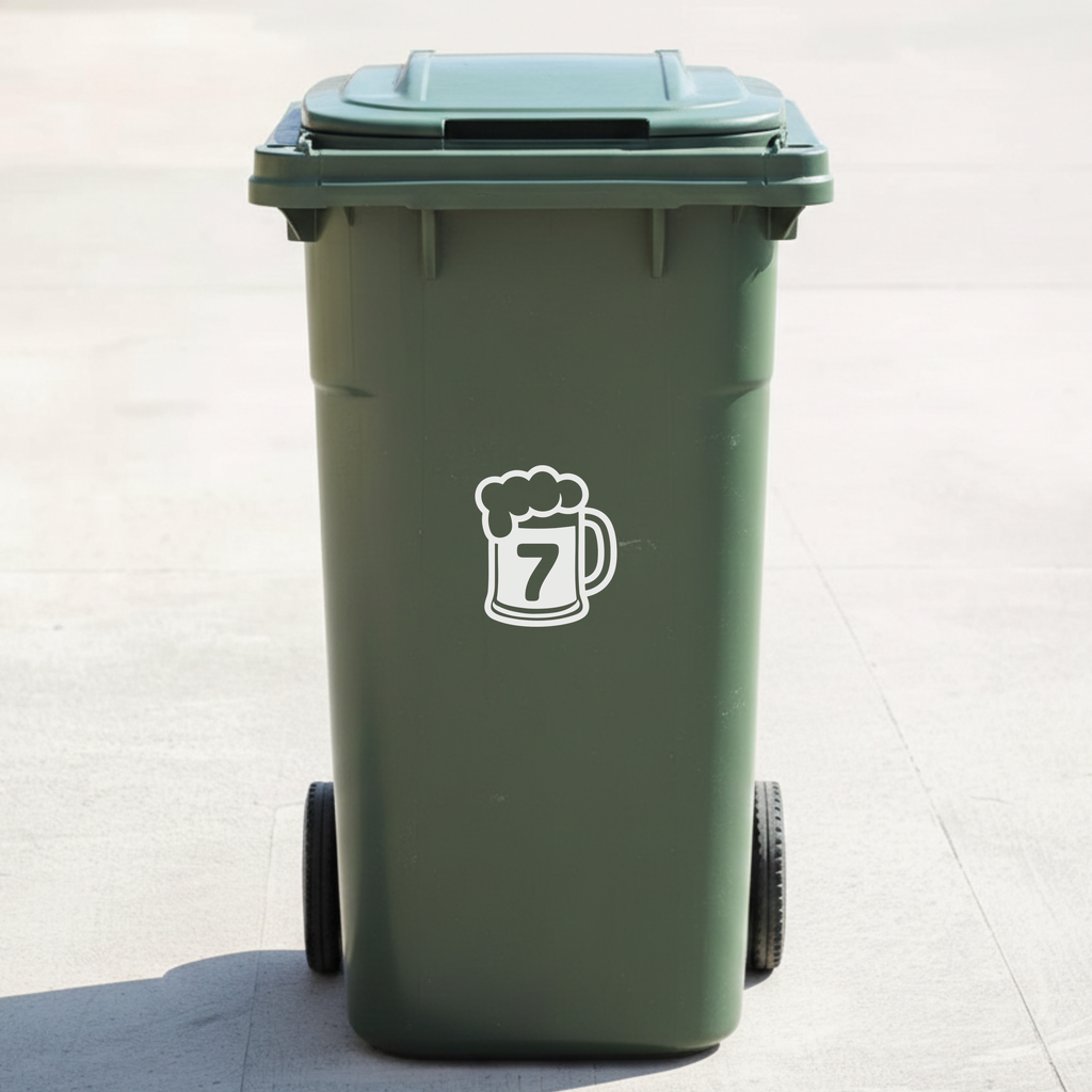 Beer Mug Bin Decal Sticker with Personalised House Number