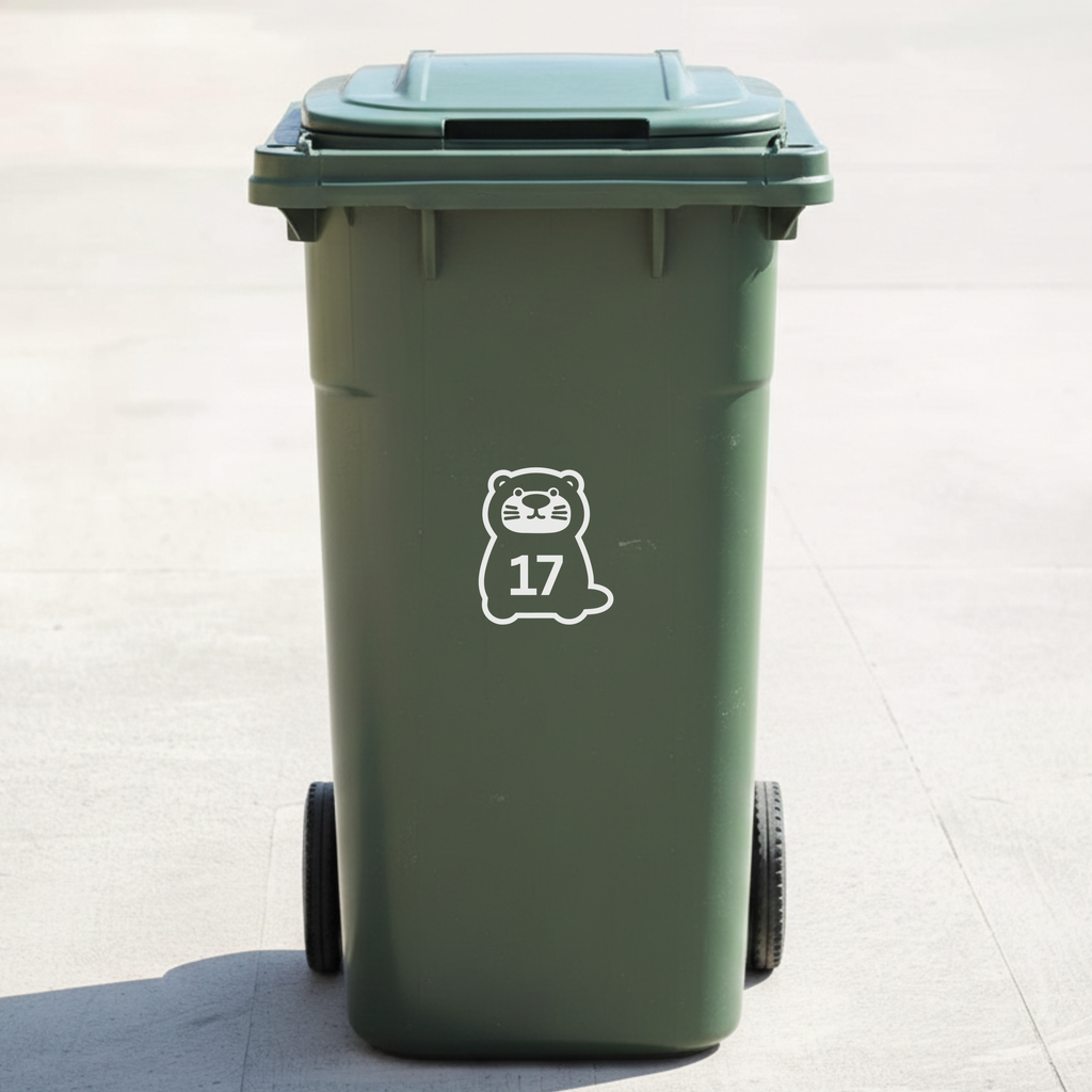 Otter Bin Decal Sticker with Personalised House Number