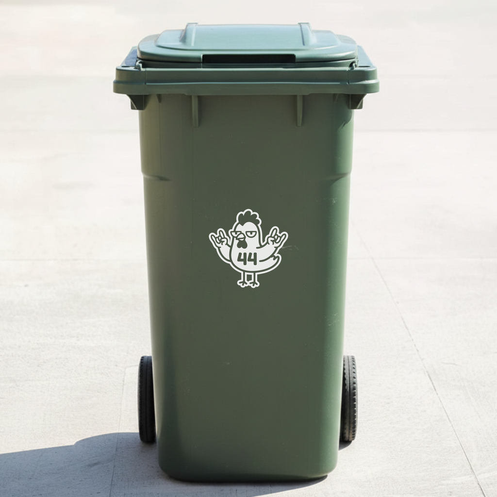 Rock & Roll Chicken Bin Decal Sticker with Personalised House Number