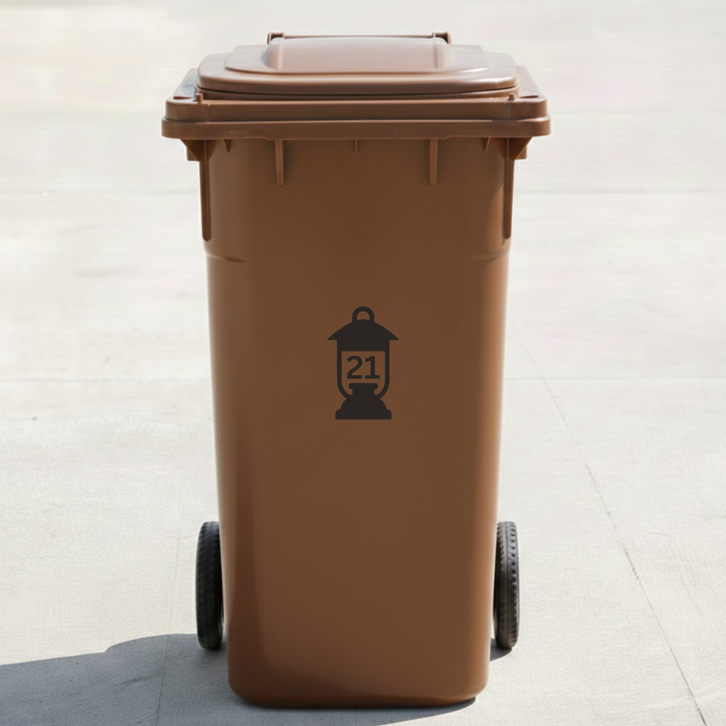 Lantern Bin Decal Sticker with Personalised House Number