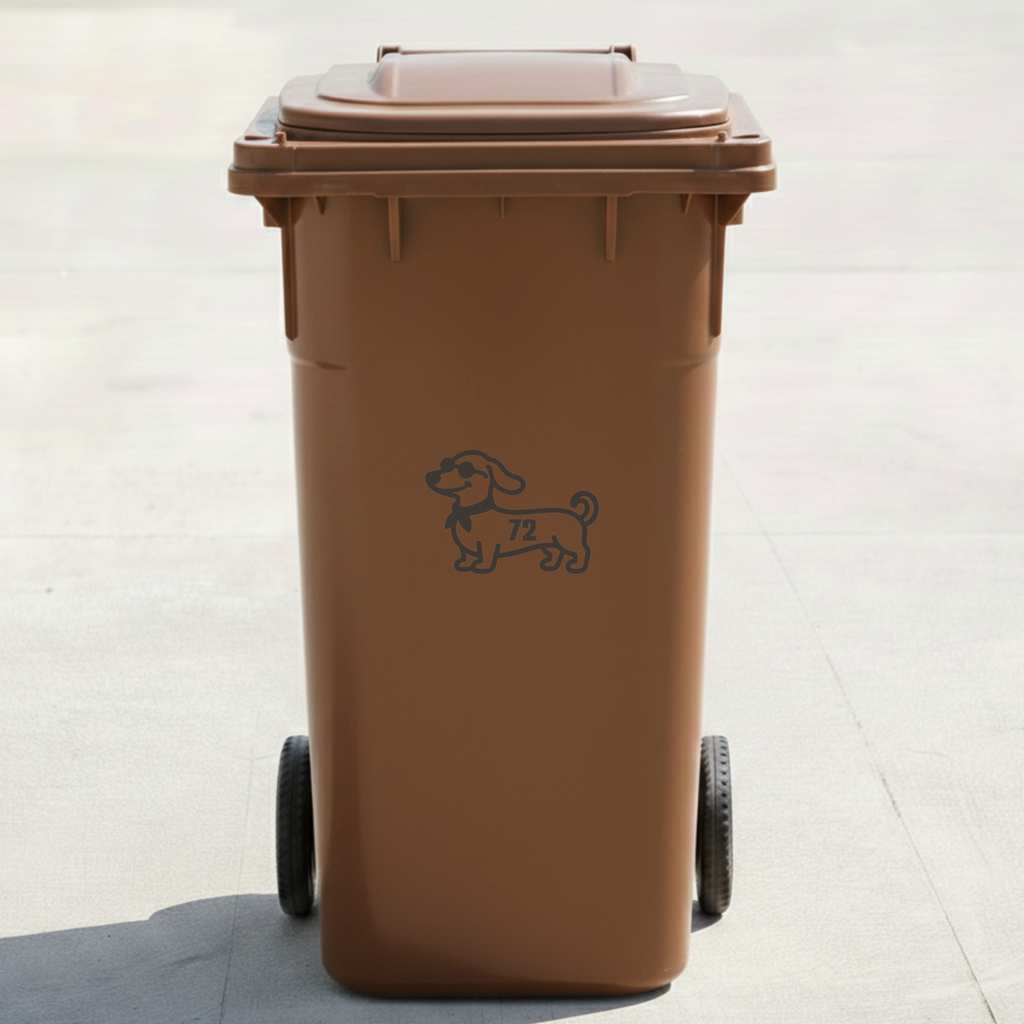 Dachshund Dog Bin Decal Sticker with Personalised House Number