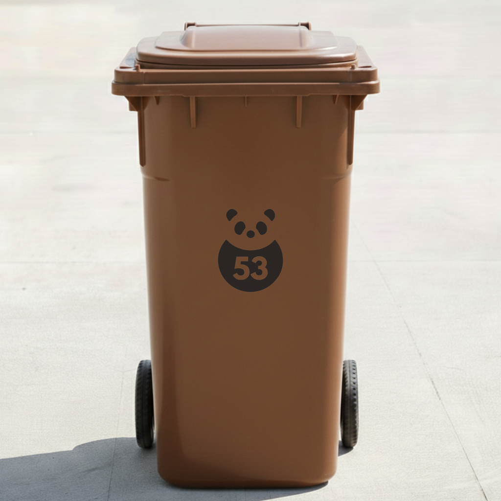 Cute Panda Bin Decal Sticker with Personalised House Number