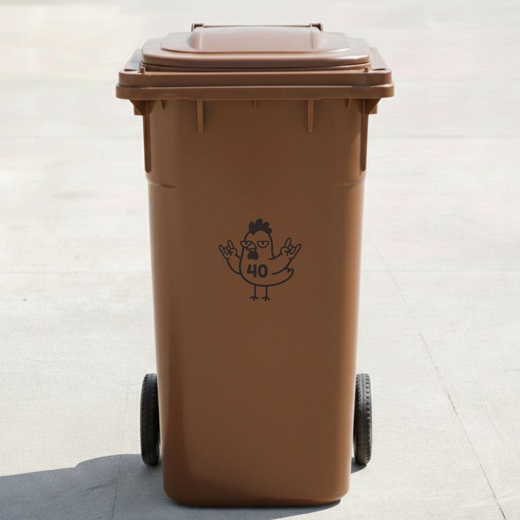 Rock & Roll Chicken Bin Decal Sticker with Personalised House Number