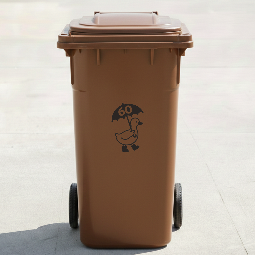 Umbrella Duck Bin Decal Sticker with Personalised House Number