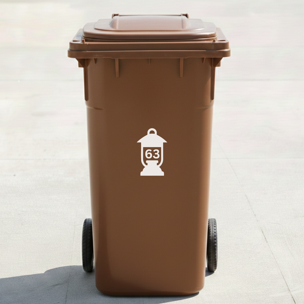 Lantern Bin Decal Sticker with Personalised House Number