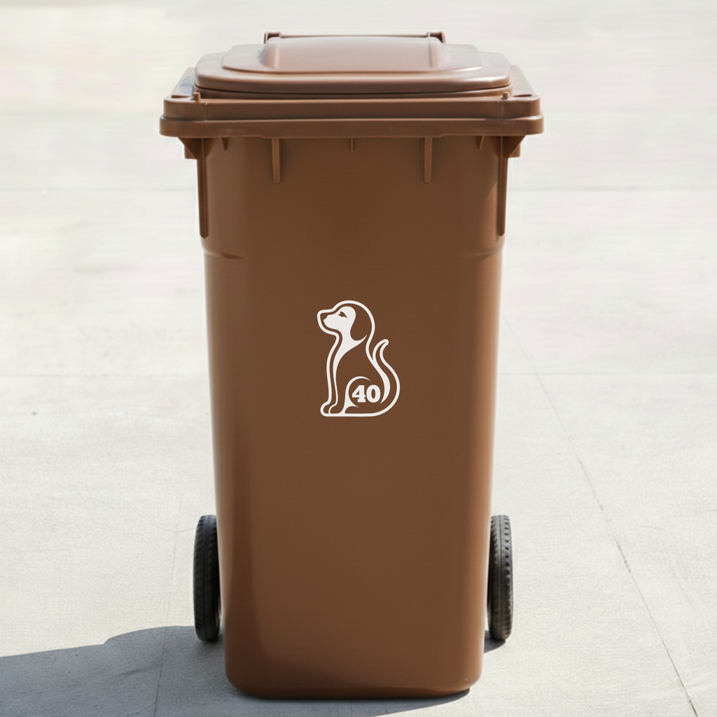 Sitting Dog Bin Decal Sticker with Personalised House Number