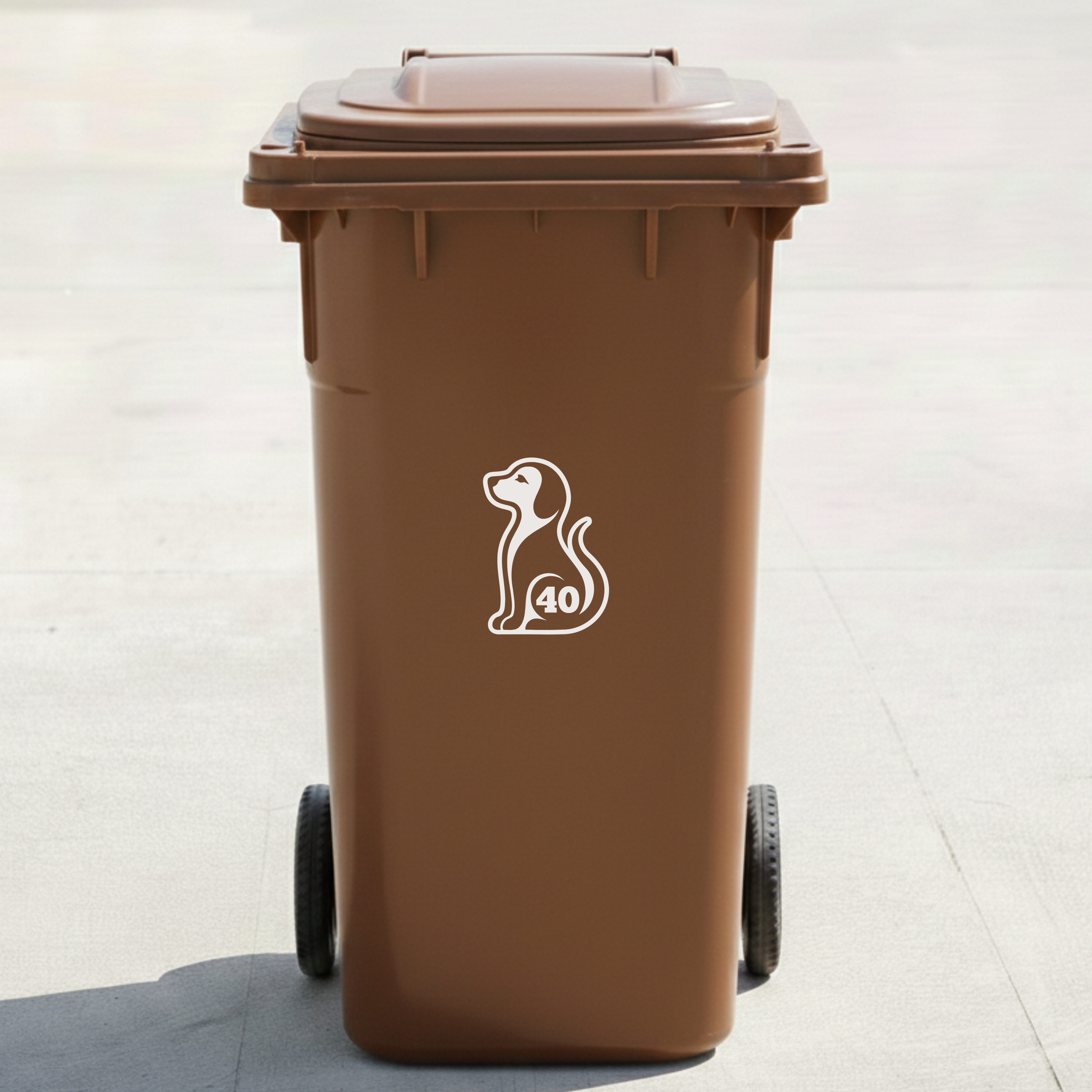 Sitting Dog Bin Decal Sticker with Personalised House Number