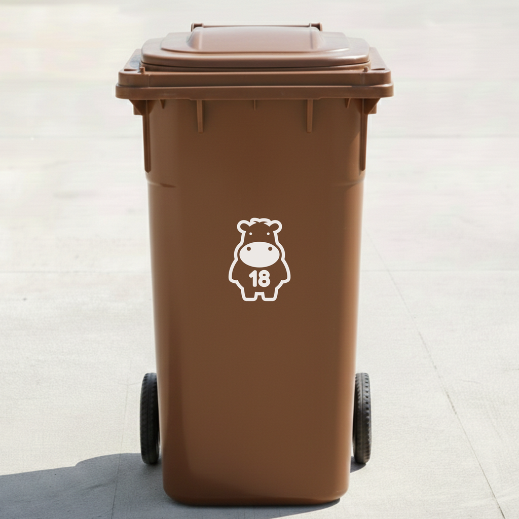 Hippo Bin Decal Sticker with Personalised House Number