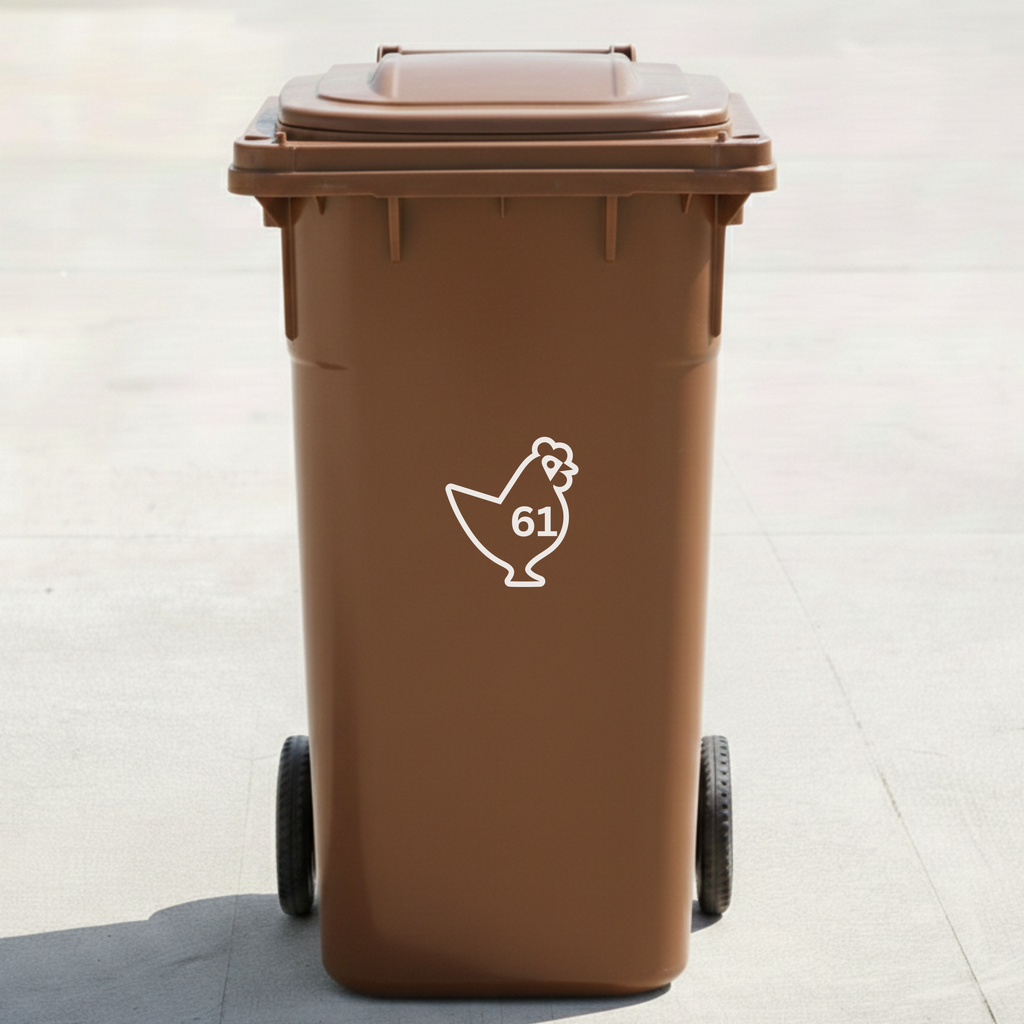 Chicken Bin Decal Sticker with Personalised House Number