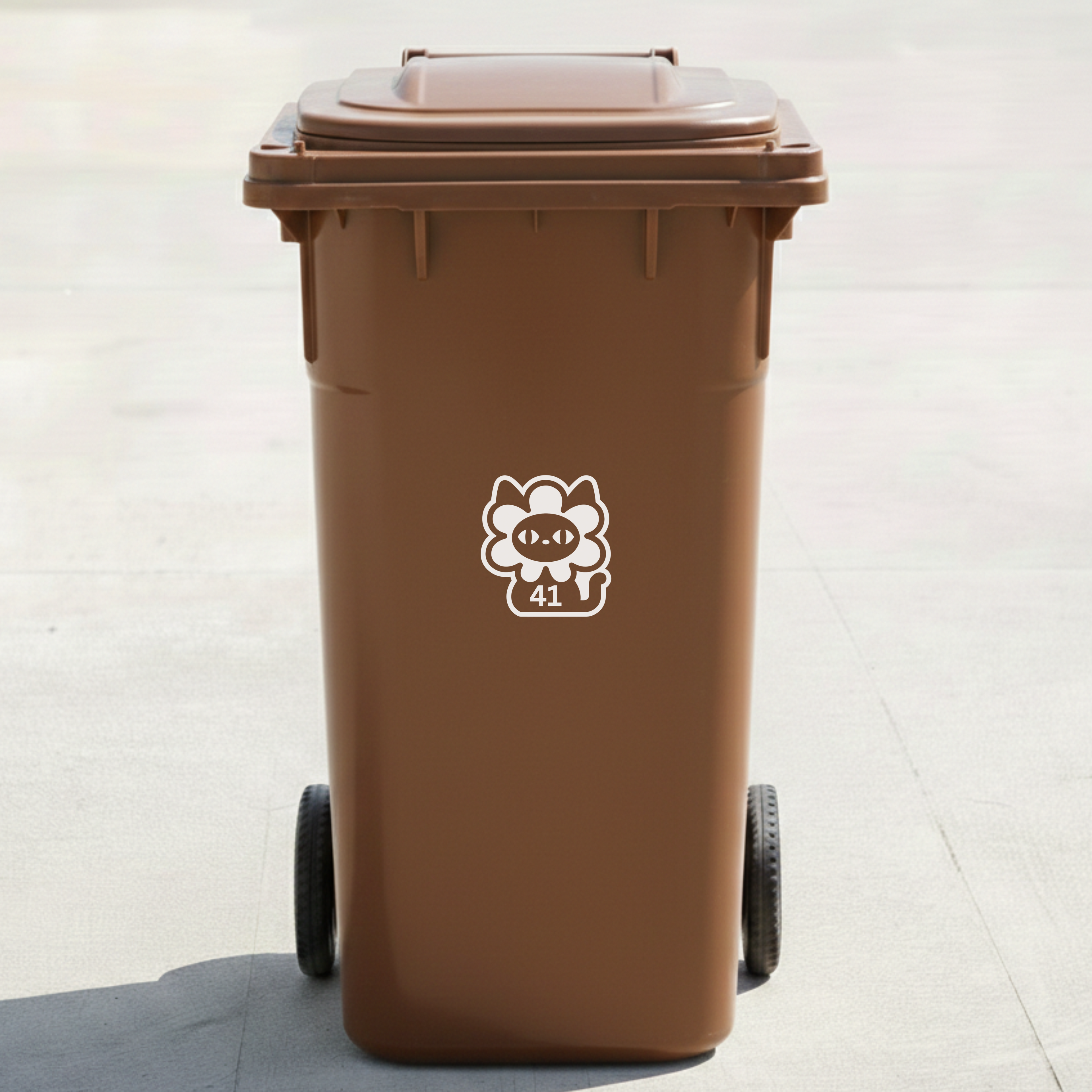 Flower Cat Bin Decal Sticker with Personalised House Number