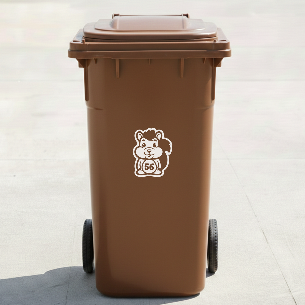 Squirrel Bin Decal Sticker with Personalised House Number