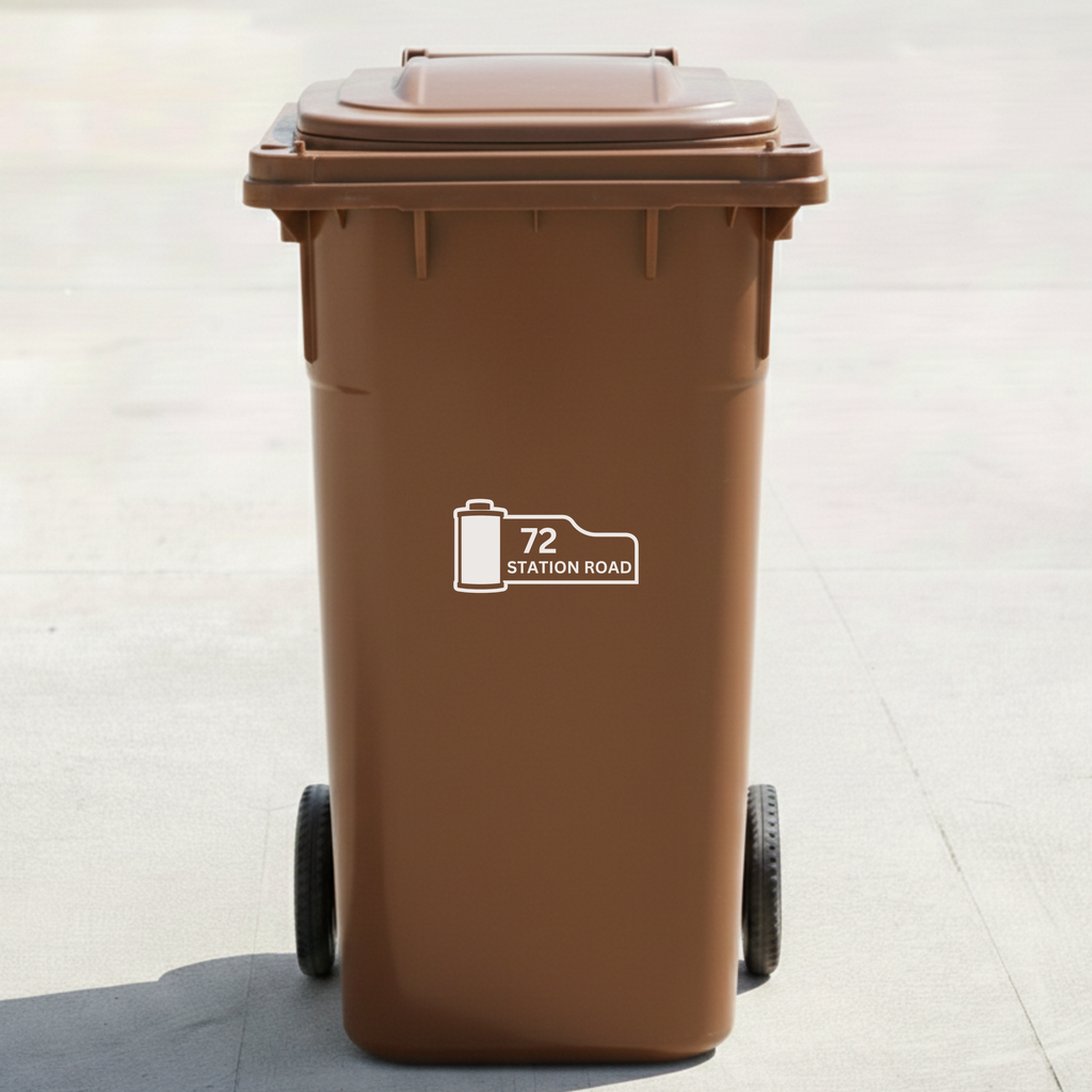 Film Canister Bin Decal Sticker with Personalised House Number & Street Name