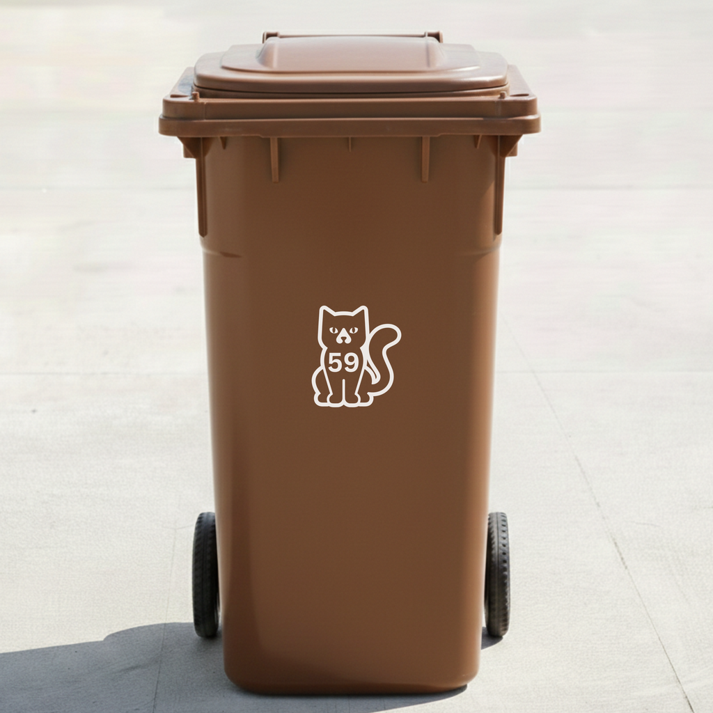 Cat Bin Decal Sticker with Personalised House Number
