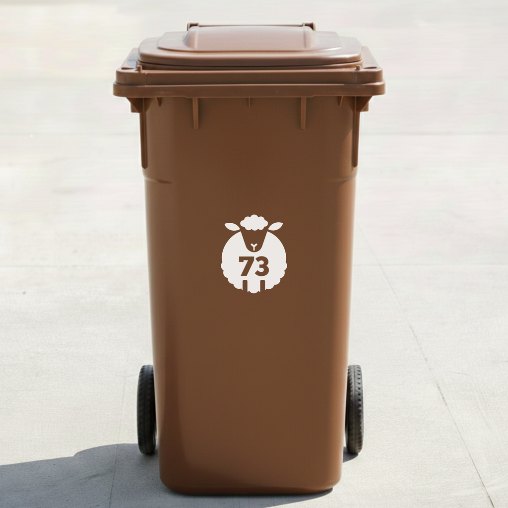 Sheep Bin Decal Sticker with Personalised House Number