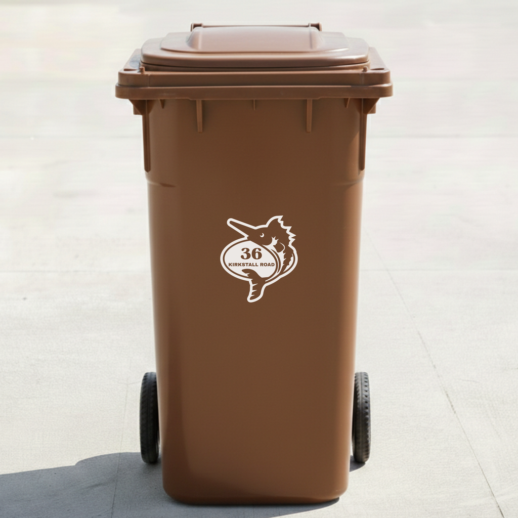 Marlin Fish Bin Decal Sticker with Personalised House Number