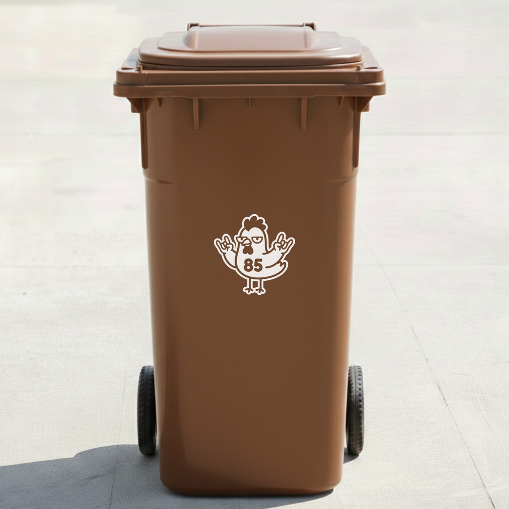 Rock & Roll Chicken Bin Decal Sticker with Personalised House Number