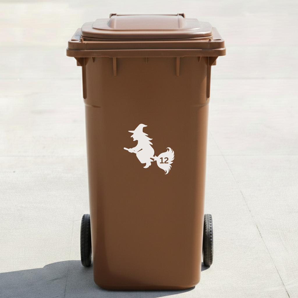 Witch Bin Decal Sticker with Personalised House Number