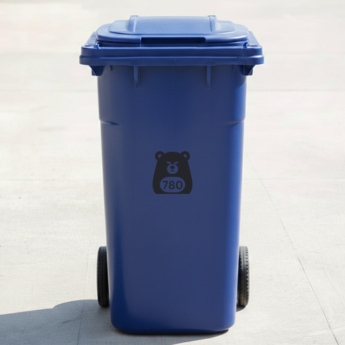 Angry Bear Bin Decal Sticker with Personalised House Number