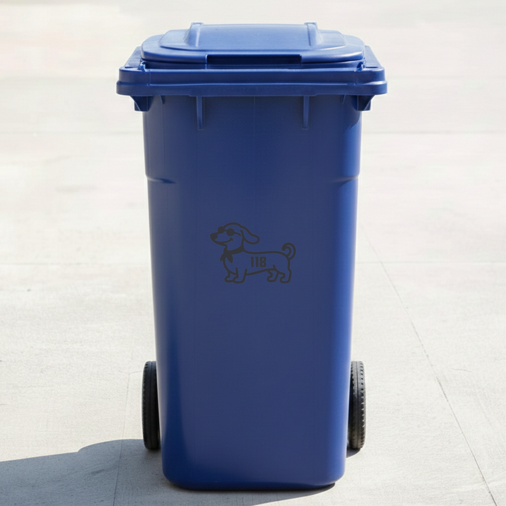 Dachshund Dog Bin Decal Sticker with Personalised House Number