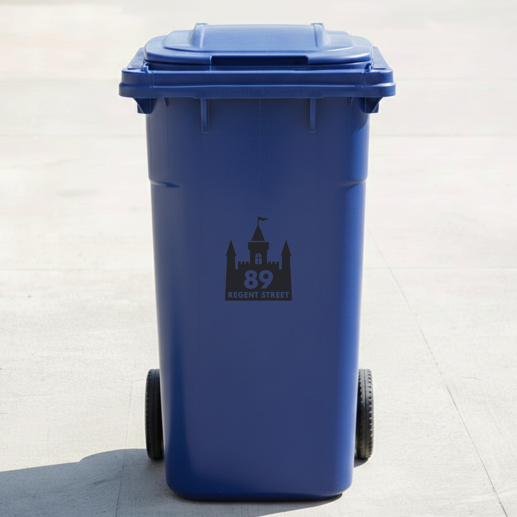 Castle Bin Decal Sticker with Personalised House Number
