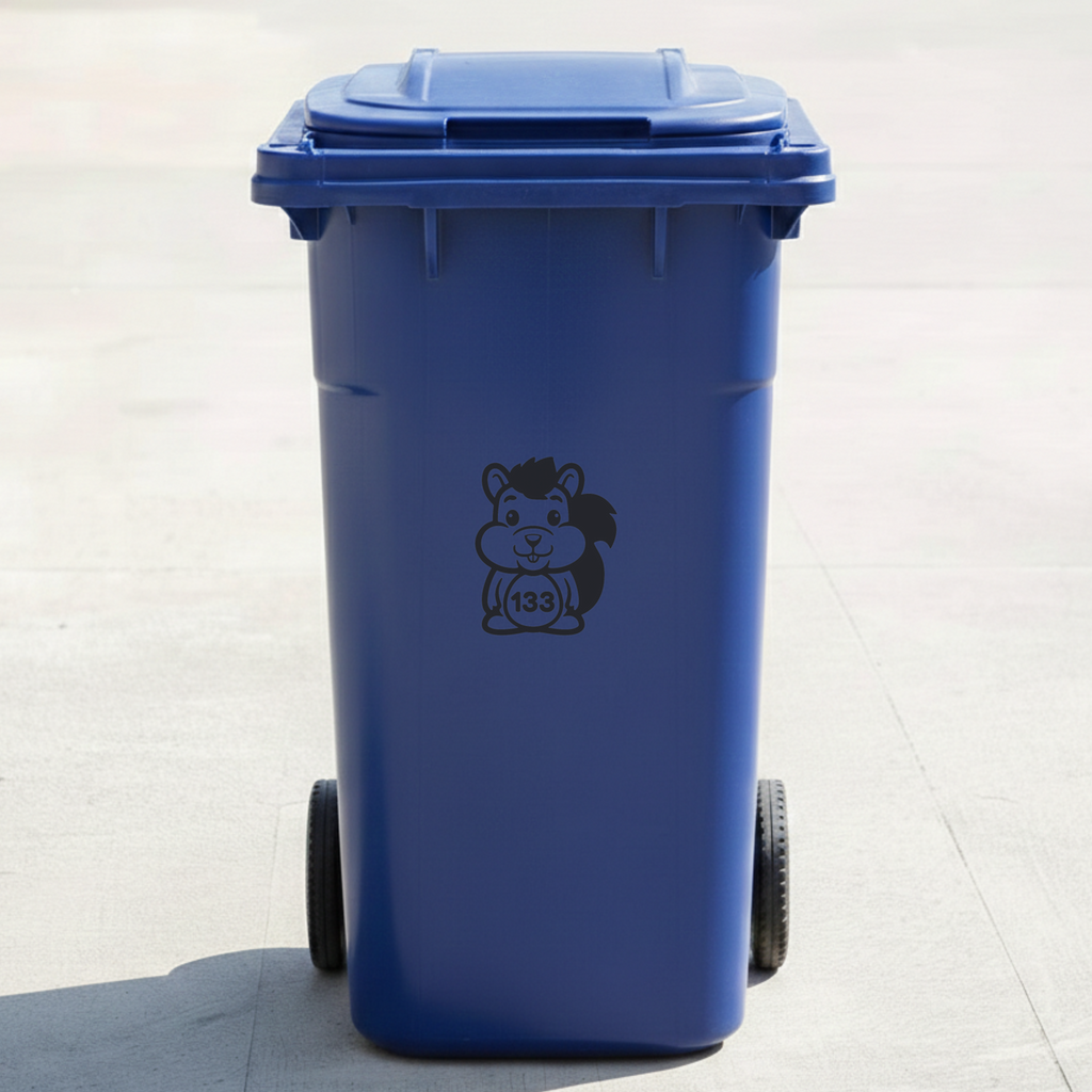 Squirrel Bin Decal Sticker with Personalised House Number