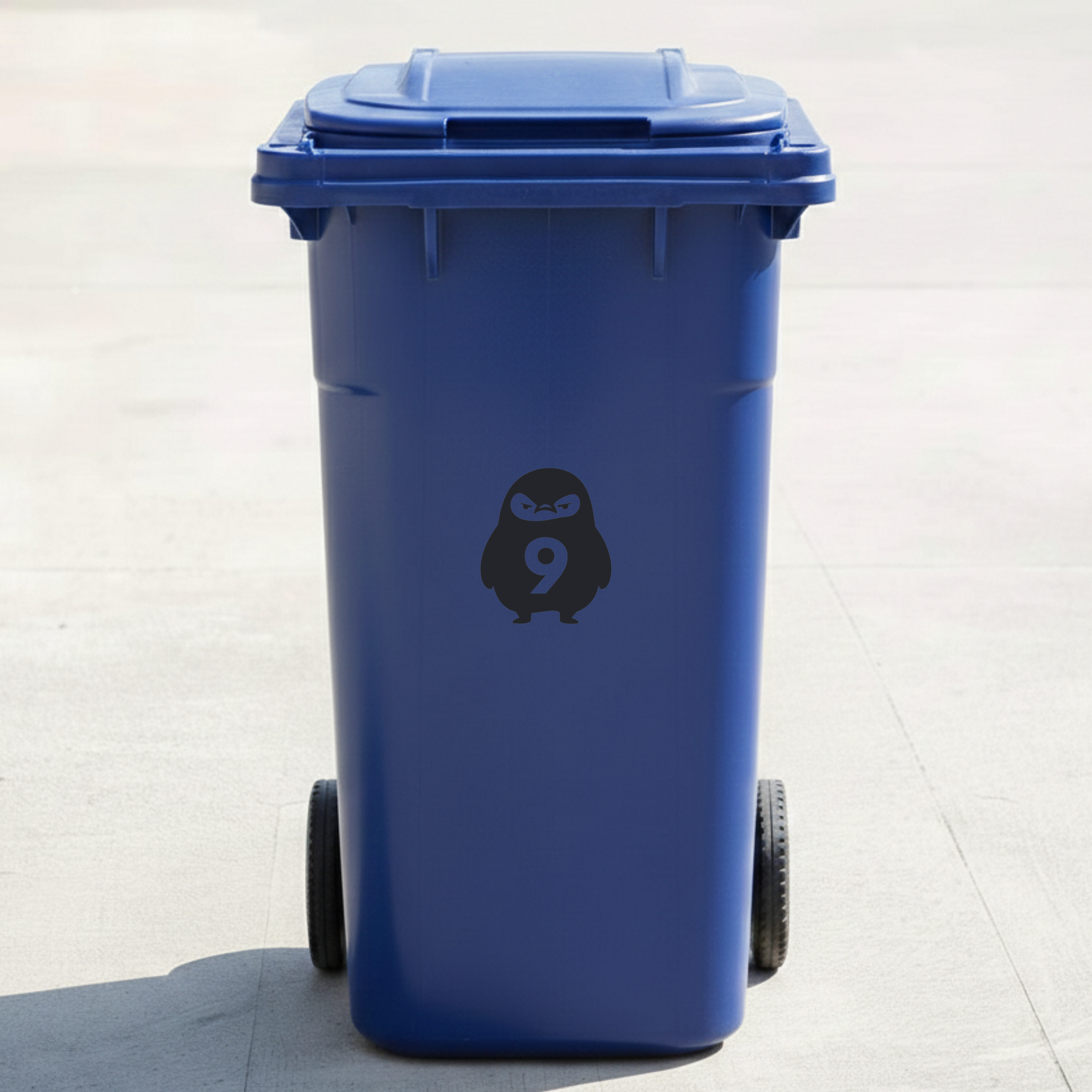 Angry Penguin Bin Decal Sticker with Personalised House Number