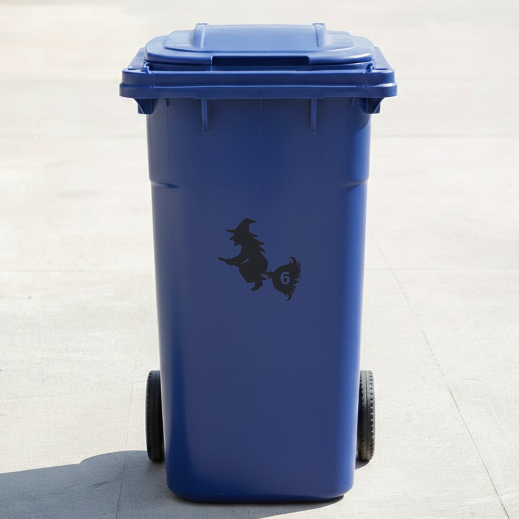 Witch Bin Decal Sticker with Personalised House Number